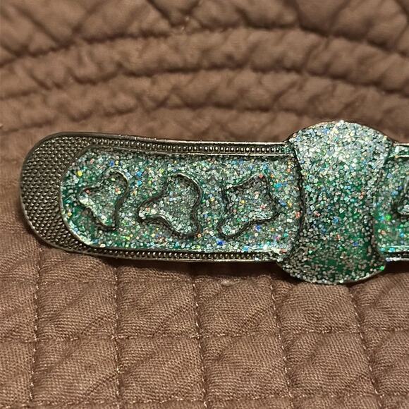 Vintage NATIVE AMERICAN NAVAJO STERLING SILVER Barette Turquoise Sparkle - Picture 5 of 9